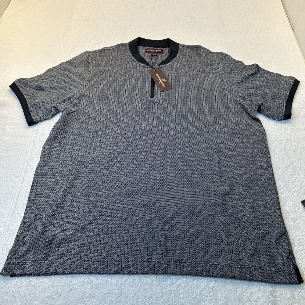 Johnston and Murphy Shirt Front Quarter Zip Short Sleeve Gray Print Men SZ M NEW